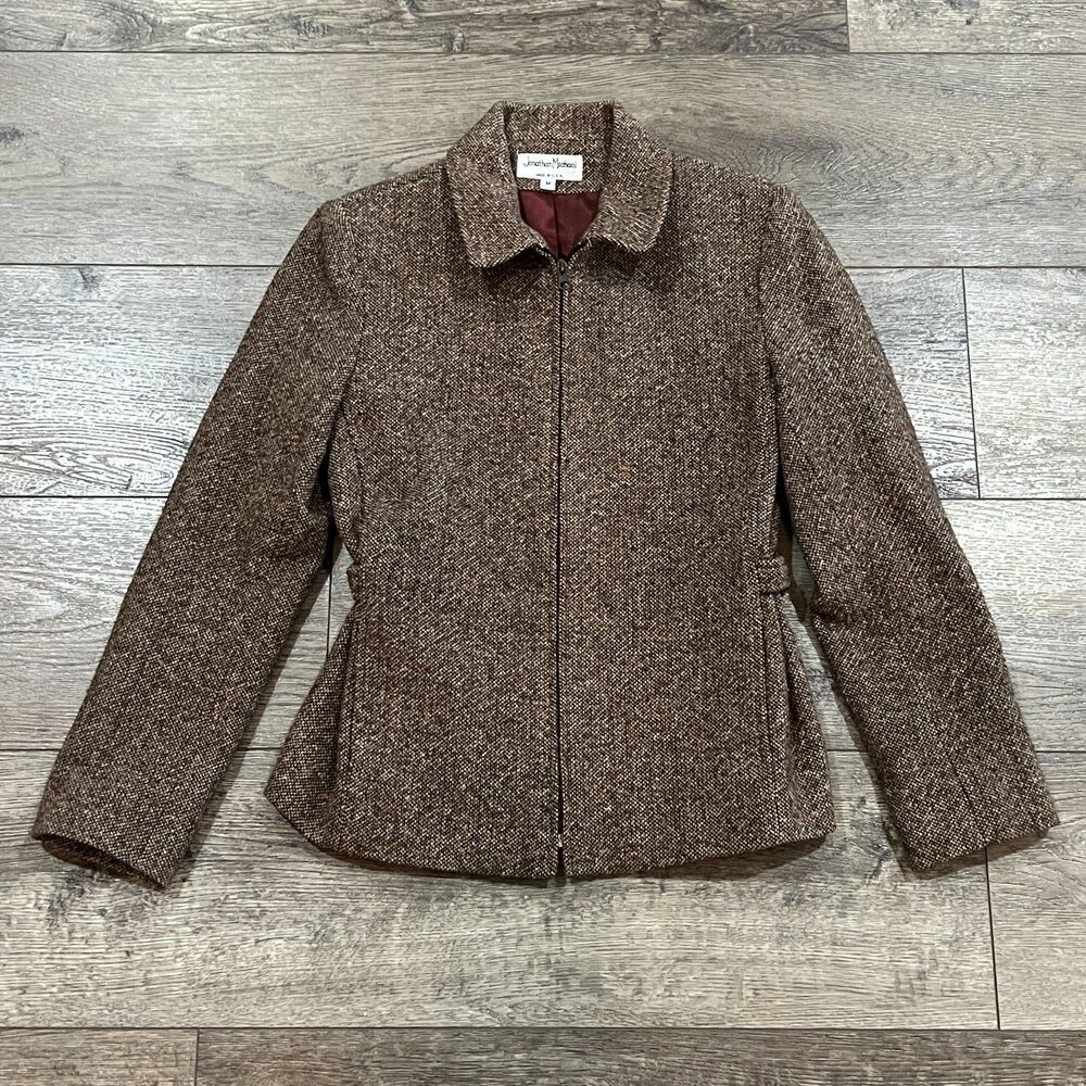 Vintage 90s Jonathan Michael Wool Blend Brown Tweed Jacket USA Women's Medium